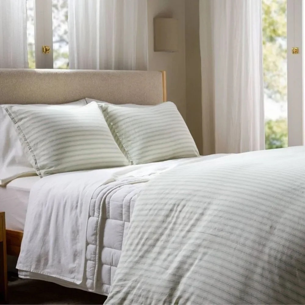 Parachute - Full/Queen Relaxed Linen Stripe Duvet Cover & Sham Jade & Parchment